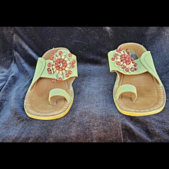 Josef Seibel Leather Round Open Toe with Toe-Loop Slide On Sandals. - Picture 14 of 16